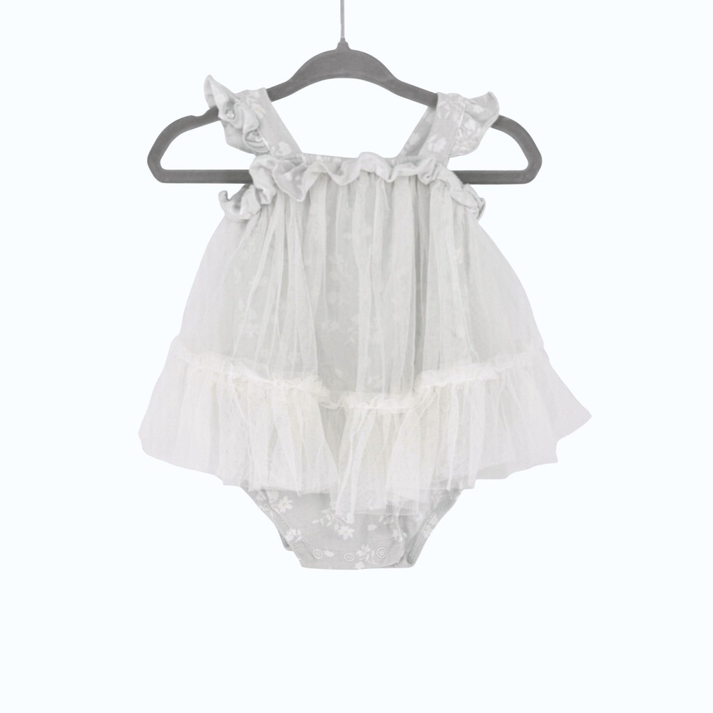 Catherine Malandrino Baby Floral Tutu Romper Sage Green Tulle Bodysuit 0-3M